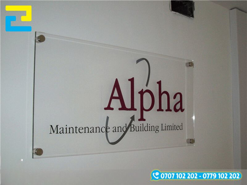 Logo công ty chất liệu kính in uv