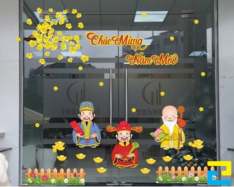 Mẫu Decal trang trí tết 3 ông Phúc – Lộc – Thọ