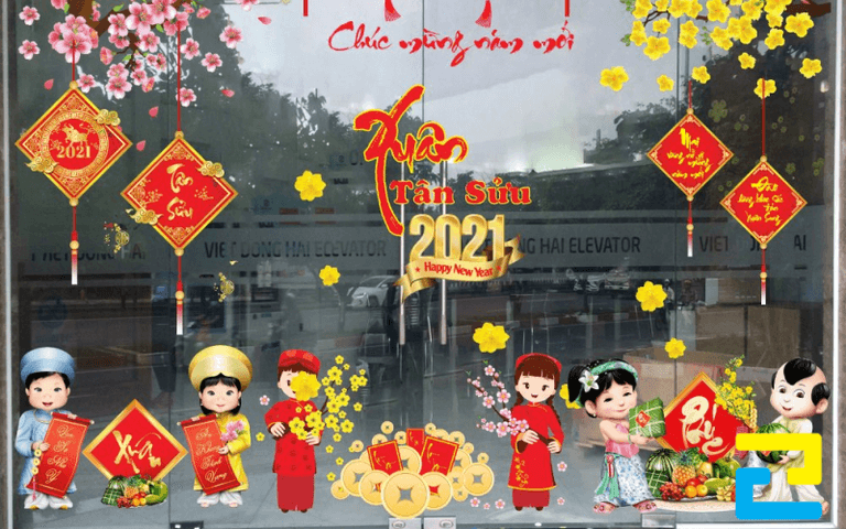 Dùng Decal trang trí tết sẽ tạo một không gian ngập tràn sắc xuân
