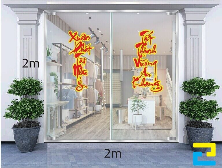 Mẫu Decal trang trí câu đối theo phong cách thư pháp