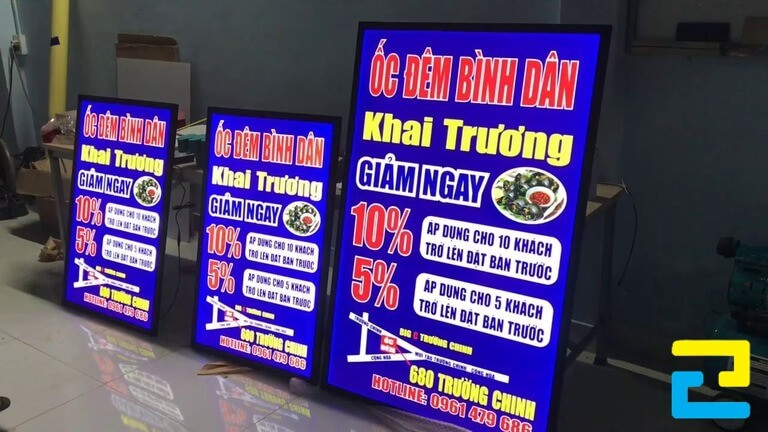 In bạt làm hộp đèn quảng cáo quán ốc