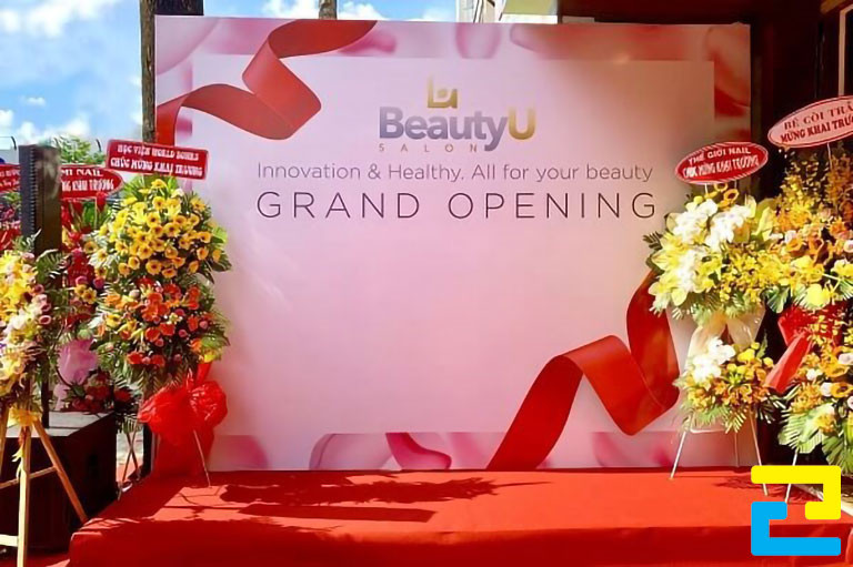 Mẫu backdrop cho sự kiện khai trương Salon Beauty