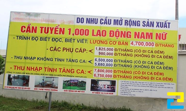 Băng rôn tuyển dụng 1000 lao động nam nữ khổ lớn