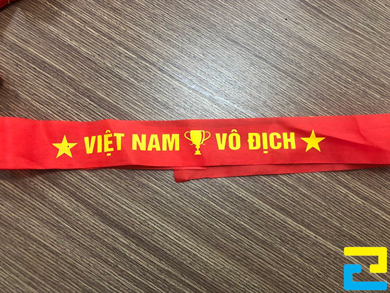 In băng rôn đeo đầu cổ vũ "Việt Nam Vô Địch"