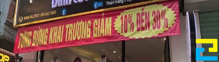 Băng rôn khai trương giảm 10% đến 30%