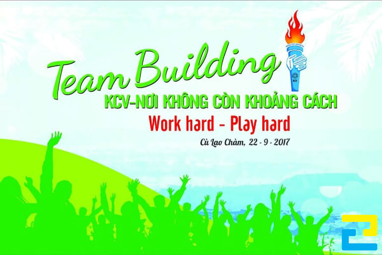 Mẫu 11: Backdrop team building với thông điệp Word hard - Play hard