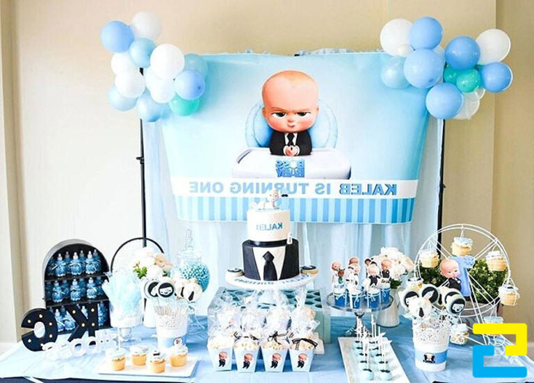 Mẫu backdrop sinh nhật cho bé trai theo phong cách hoạt hình