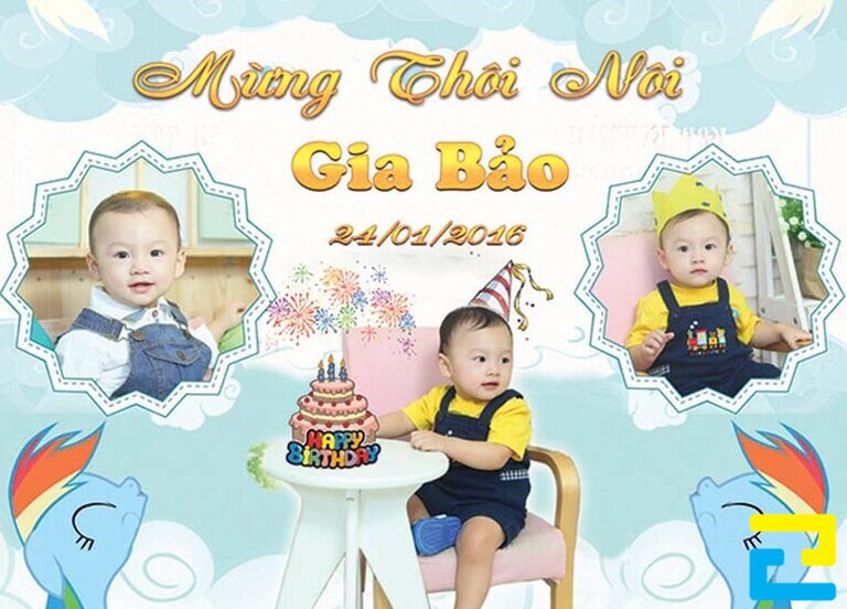 Mẫu background mừng thôi nôi bé Gia Bảo