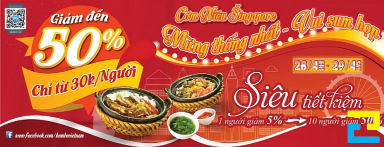 Banner mừng khai trương nhà hàng cơm niêu, giảm đến 50% chỉ từ 30k/ người