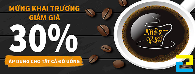 Mừng khai trương banner quán cà phê giảm giá 30%