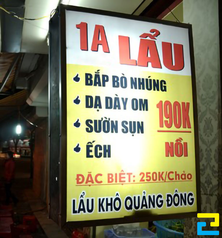 In bảng hiệu quán Lẩu khổ nhỏ