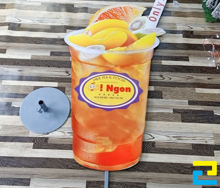In standee hình ly trà đào cho quán Ngon tại Phường Phước Long B, TP. Thủ Đức