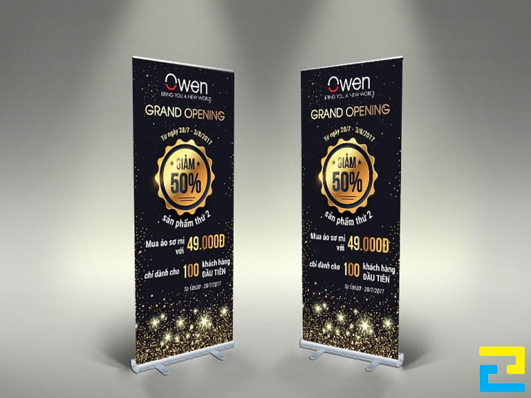 In standee khai trương là những nội dung về sự kiện khai trương sẽ được in trên chất liệu giấy PP, bạt hiflex