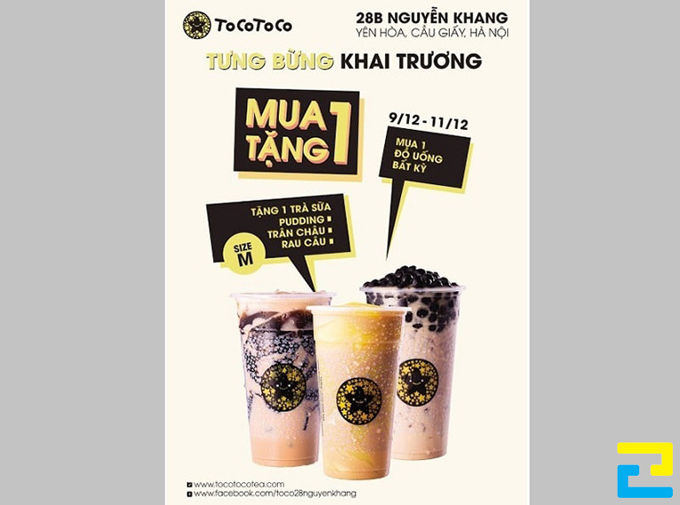 Mẫu 3: Băng rôn dọc được thiết kế với hình ảnh ly trà sữa đẹp mắt, tông màu nâu nhạt, kết hợp với kiểu chữ đơn giản