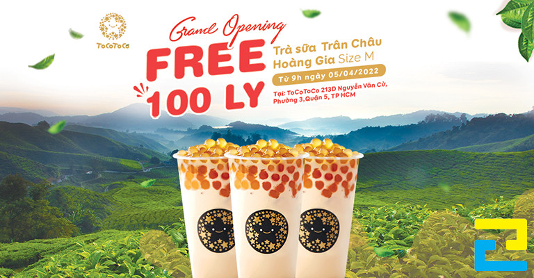 Mẫu 6: Mẫu băng rôn khổ ngang được thiết kế với hình ảnh ly trà sữa đẹp mắt, kết hợp với kiểu chữ nghệ thuật - đơn giản