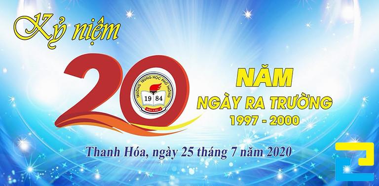 Mẫu 10: Bản in băng rôn họp mặt lớp được thiết kế với tông màu xanh dương chủ đạo, có kiểu chữ nghệ thuật - đơn giản