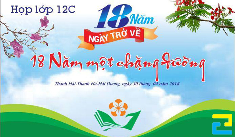 Mẫu 6: Băng rôn họp mặt được thiết kế với tông màu xanh lá cây - xanh dương, có kiểu chữ nghệ thuật - đơn giản, hình ảnh minh họa đẹp mắt