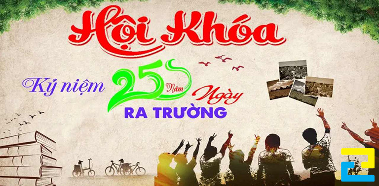 Mẫu 8: Mẫu băng rôn họp lớp được thiết kế với tông màu nâu nhạt chủ đạo, có hình ảnh học sinh, kết hợp với kiểu chữ nghệ thuật - đơn giản