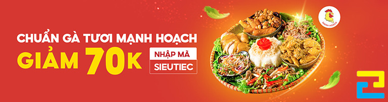 Mẫu 5: Bản in banner quảng cáo thức ăn được thiết kế với hình ảnh món ăn bắt mắt, có tông màu đỏ chủ đạo, kiểu chữ đơn giản
