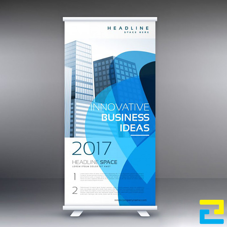 Mẫu 17: Standy bất động sản được thiết kế với tông màu trắng - xanh dương đẹp mắt, dự án bất động sản được mô tả chi tiết