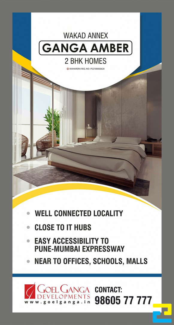 Mẫu 19: Standee được thiết kế với hình ảnh minh họa cho dự án, có tông màu vàng - trắng - xanh, kiểu chữ đơn giản