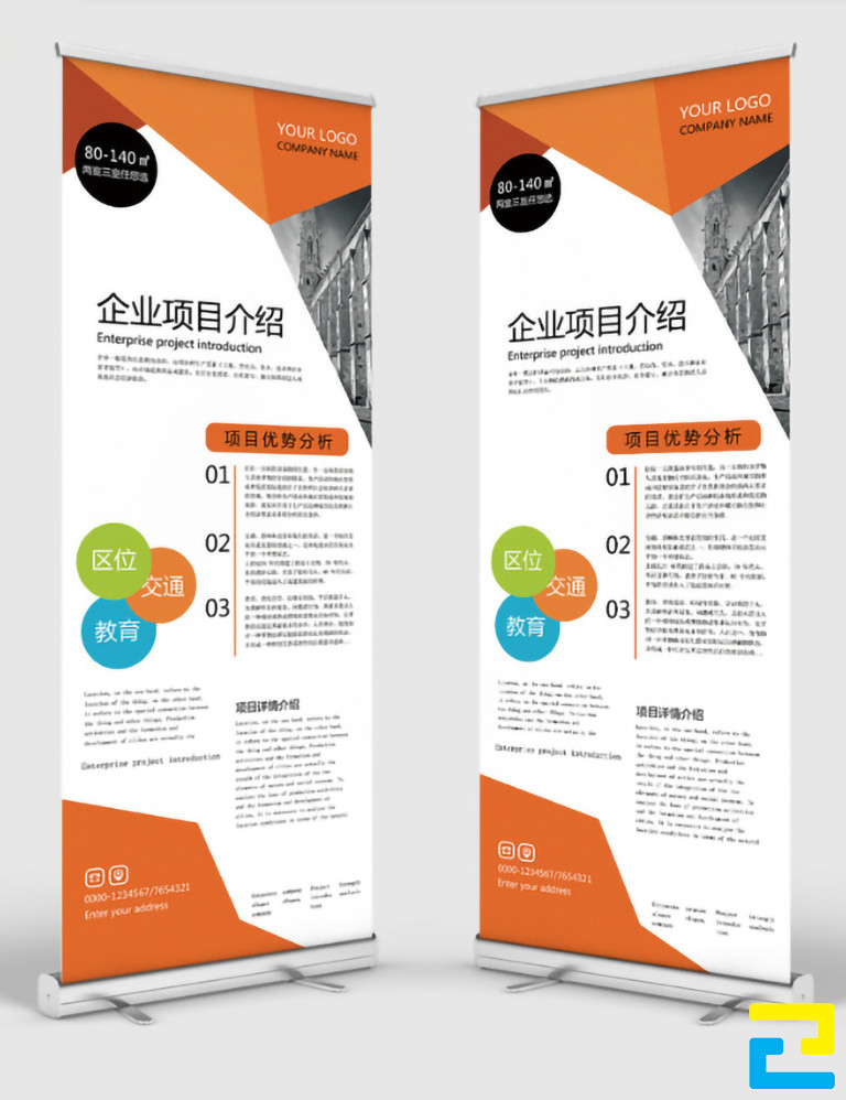 Mẫu 4: Bản in standee bất động sản được thiết kế với tông màu cam - trắng, có kiểu chữ đơn giản, thông tin dự án được thể hiện chi tiết