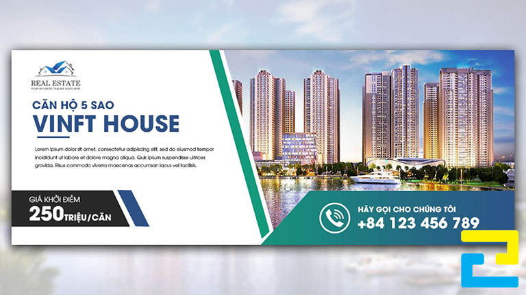 Đối với băng rôn khổ ngang, thông điệp quảng cáo nhà đất cần được thiết kế từ 1 đến 2 dòng, để bandroll trông hài hòa hơn