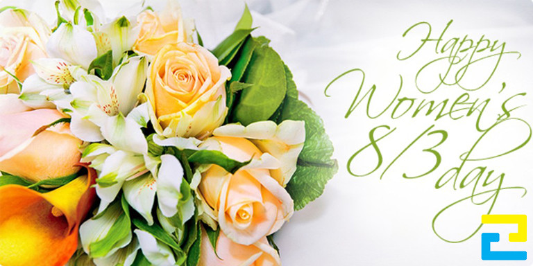 Mẫu 12: Backdrop 8-3 được thiết kế với hình ảnh bó hoa hồng đẹp mắt, có tông màu trắng chủ đạo, kết hợp với kiểu chữ nghệ thuật