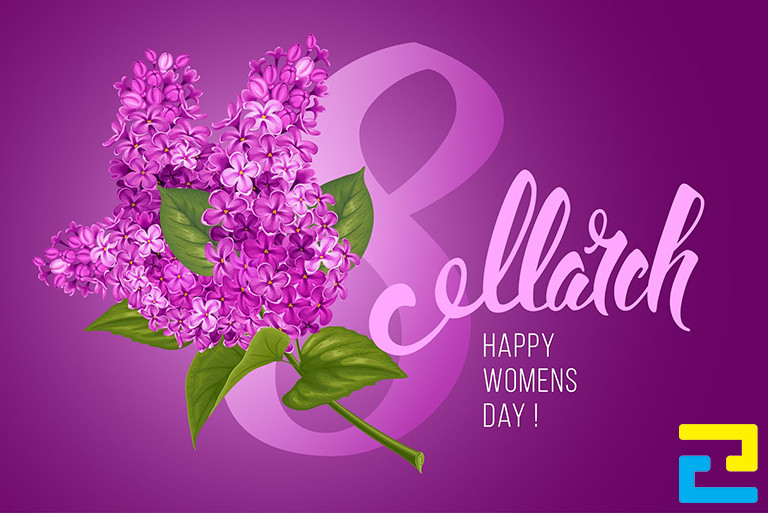 Mẫu 4: Phông nền ngày 8/3 được thiết kế với tông màu tím chủ đạo, có hình ảnh hoa trang trí đẹp mắt, kết hợp với kiểu chữ đơn giản, nghệ thuật