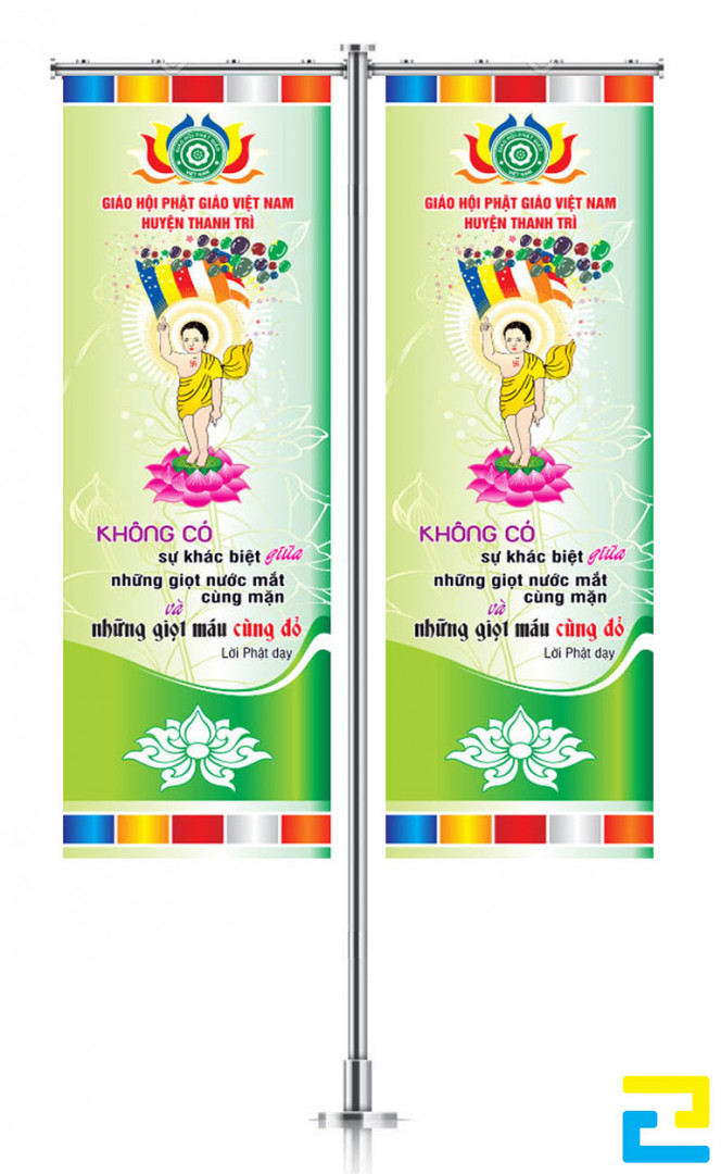 Những thông tin có trên băng rôn biểu ngữ Phật Đản như: Hình ảnh Đức Phật, hình ảnh hoa sen,... cần được thiết kế với bố cục hợp lý
