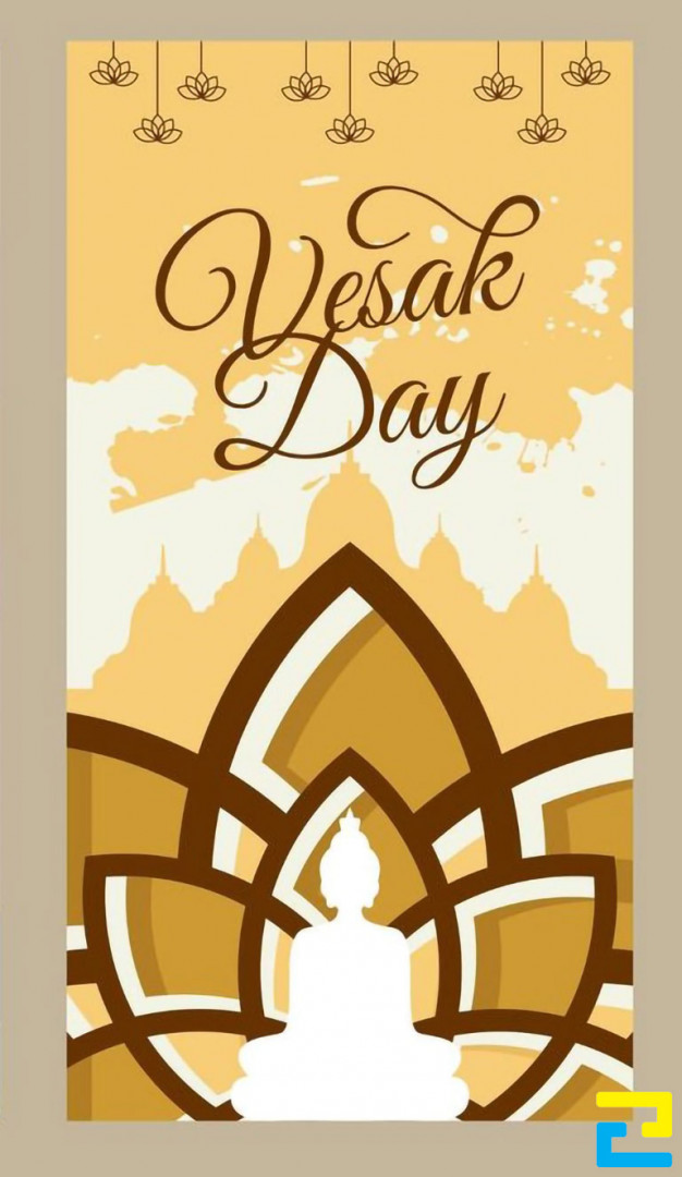 Mẫu 18: Băng rôn có tông màu vàng - trắng, có kiểu chữ nghệ thuật đẹp mắt, bandroll có hình ảnh hoa, hình ảnh Đức Phật,... được thiết kế với bố cục hợp lý