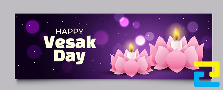 Mẫu 23: Băng rôn có tông màu tím chủ đạo, hình ảnh hoa sen, hình ảnh cây nến được thiết kế đẹp mắt, bandroll có kiểu chữ đơn giản