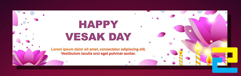 Mẫu 7: Băng rôn có hình ảnh hoa sen, hình ảnh đèn cầy trang trí đẹp mắt, bandroll có tông màu trắng chủ đạo, kiểu chữ đơn giản