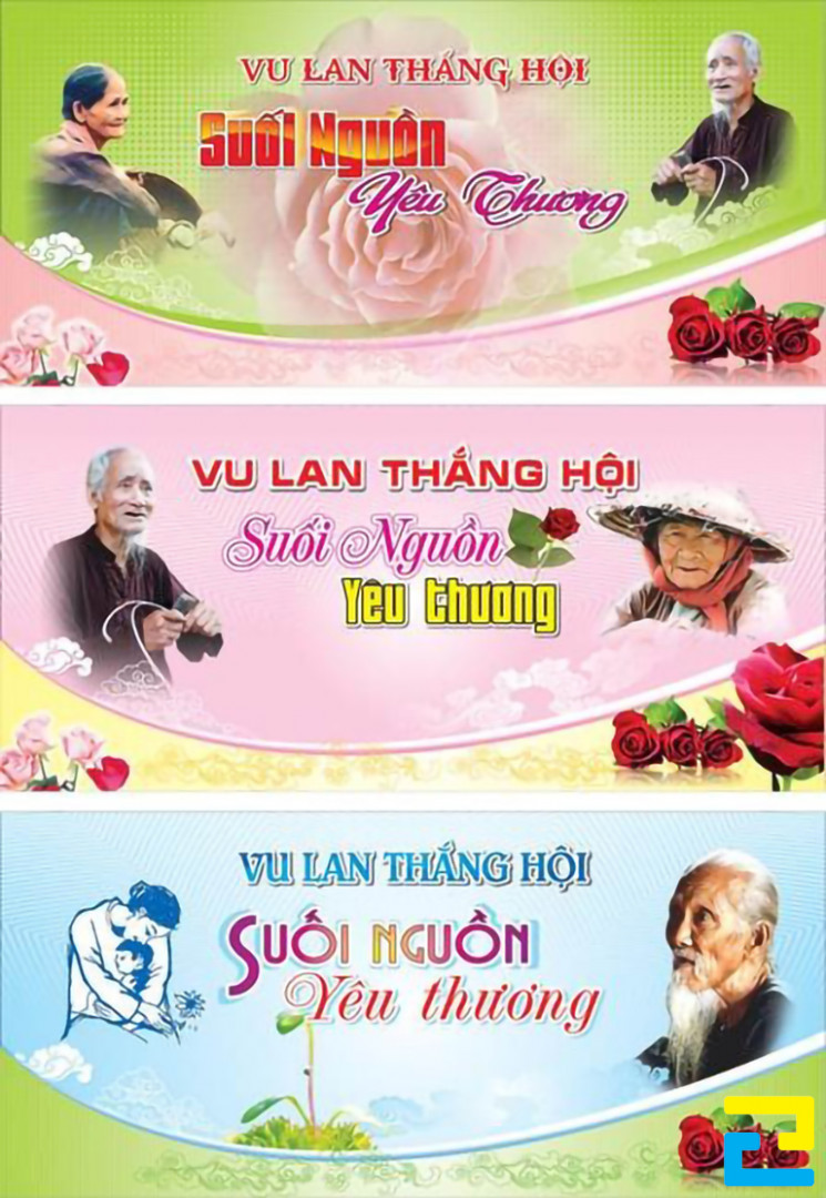 Mẫu 11: Ba mẫu bandroll được thiết kế với tông màu xanh lá cây - hồng - xanh dương, có hình ảnh bậc cha mẹ, hình ảnh hoa hồng đẹp mắt