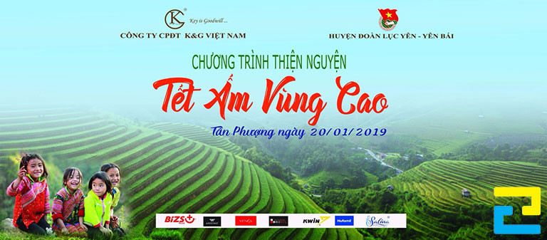 Mẫu 1: Băng rôn được thiết kế với tông màu xanh ngọc, có những hình ảnh như: Hình ảnh vùng cao, hình ảnh các em nhỏ được thiết kế với bố cục hợp lý