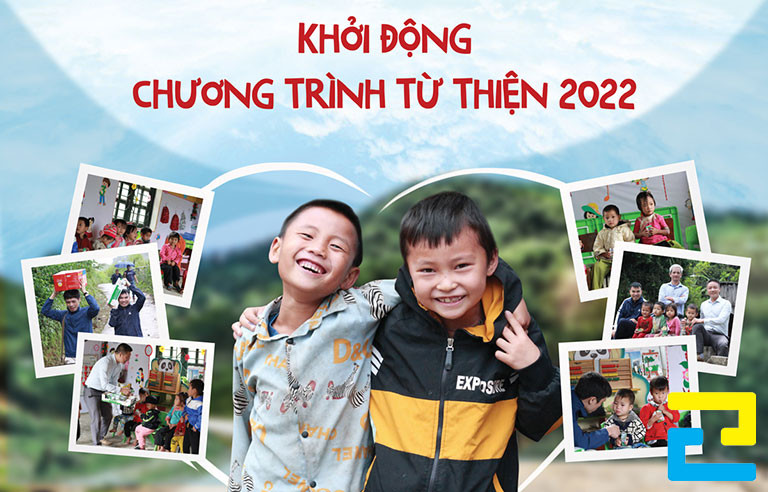 Mẫu 8: Băng rôn được thiết kế với kiểu chữ đơn giản, có hình ảnh minh họa cho hoạt động từ thiện, bandroll có nền phong cảnh đẹp mắt