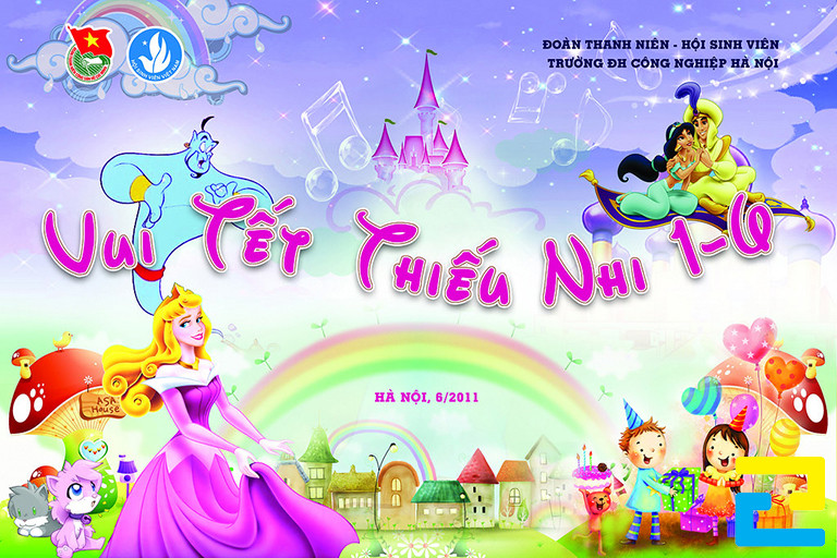 Những thông tin có trên backdrop Quốc Tế Thiếu nhi cần được thiết kế với bố cục hợp lý, ngoài ra, thông tin cần được tóm tắt súc tích và rút gọn