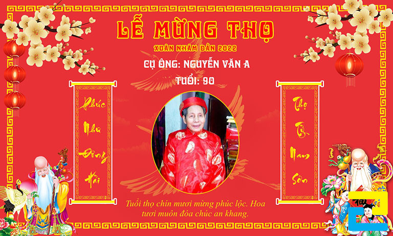 Băng rôn mừng thọ thông thường sẽ chứa những hình ảnh như: Hình ảnh người được chúc thọ, hình ảnh hoa mai, hình ảnh ông thọ,...