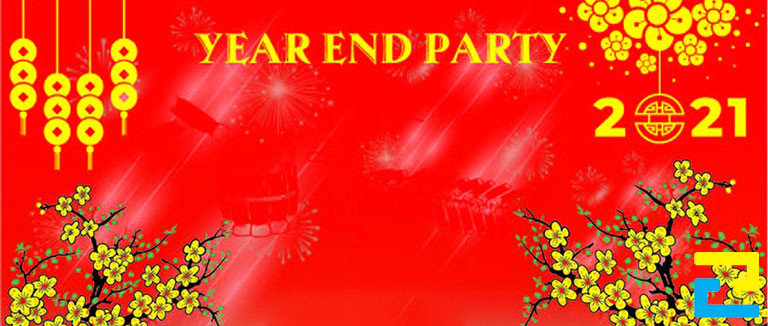 Mẫu 14: Băng rôn có viền hoa mai đẹp mắt, có kiểu chữ đơn giản, bandroll được thiết kế theo phong cách tối giản, có tông màu đỏ nổi bật chủ đạo