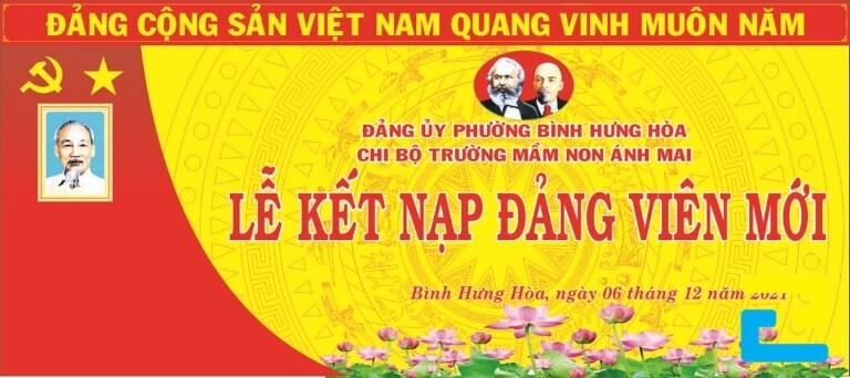 In phông nền, backdrop được sử dụng rất nhiều trong các buổi lễ kết nạp Đảng viên mới
