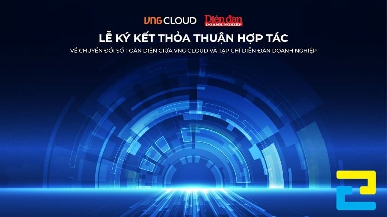 Mẫu 8: Phông nền lễ ký kết thỏa thuận hợp tác giữa Diễn đàn doanh nghiệp và VNG CLOUD