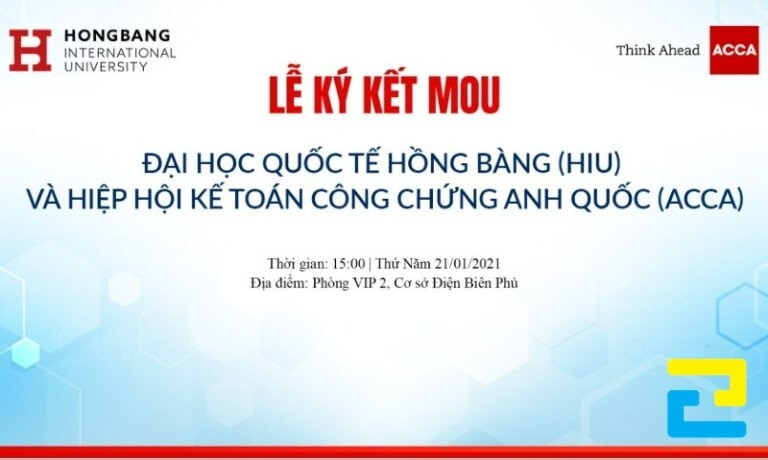 Mẫu 4: Phông nền lễ ký kết MOU của Trường Quốc Tế Hồng Bàng