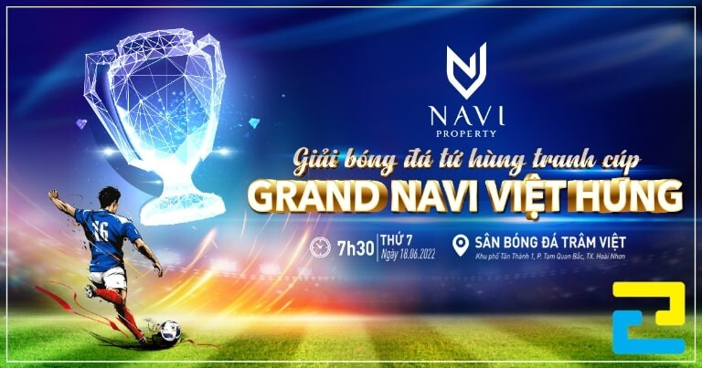 Mẫu 1: Phông nền giải bóng đá tứ hùng tranh cúp Grand Navi Việt Hưng