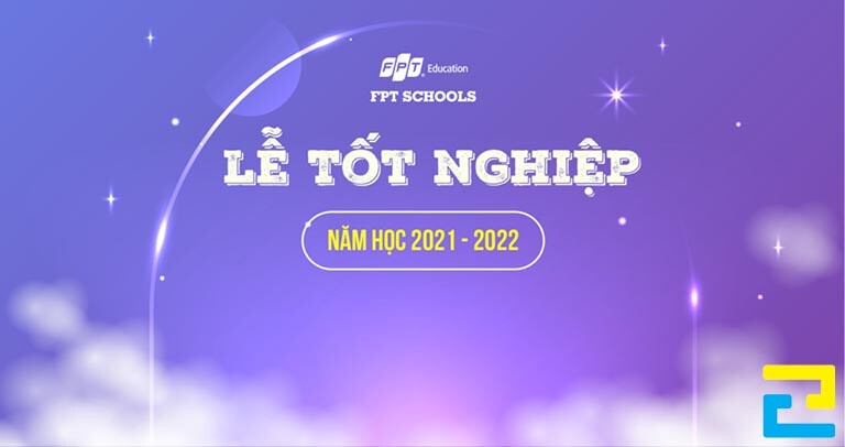 Mẫu 11: Phông nền có tông màu tím chủ đạo, được thiết kế đầy đủ những thông tin như: Hình ảnh logo trường, niên khóa năm học, thông điệp tốt nghiệp