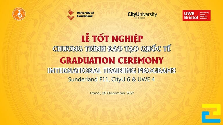 Mẫu 12: Phông nền có kiểu chữ đơn giản, có hình nền trống đồng đẹp mắt, những thông tin có trên phông nền như: Hình ảnh logo, tên chương trình đào tạo,… được thiết kế hợp lý