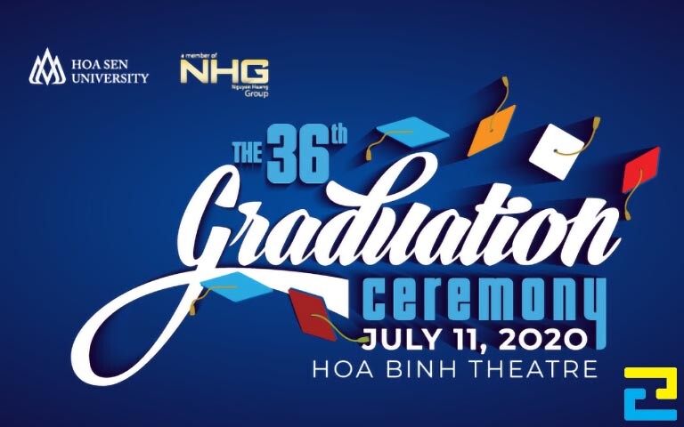 Mẫu 13: Phông nền có kiểu chữ đơn giản – nghệ thuật, được thiết kế đầy đủ những thông tin như: Ngày tháng, địa điểm tổ chức lễ tốt nghiệp,… phông nền có tông màu xanh đậm