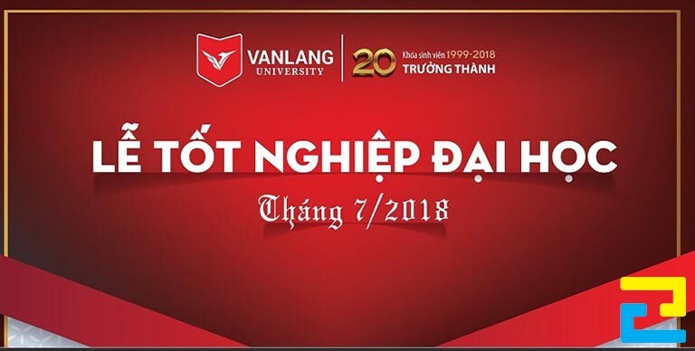 Mẫu 5: Phông nền có tông màu đỏ chủ đạo, có kiểu chữ đơn giản – nghệ thuật, những thông tin trên phông nền như: Thông điệp tốt nghiệp, hình ảnh logo,… được thiết kế hợp lý