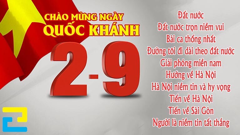 Mẫu 11: Băng rôn có kiểu chữ đơn giản, chữ 2 – 9 được thiết kế với kích thước lớn nổi bật, kết hợp với hình ảnh lá cờ đẹp mắt, băng rôn có tông màu xám chủ đạo