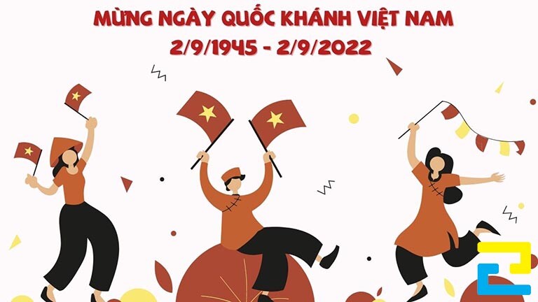 Mẫu 14: Băng rôn có kiểu chữ đơn giản, có những hình ảnh như: Hình ảnh người dân chào mừng ngày Quốc khánh 2/9, hình ảnh lá trang trí,…
