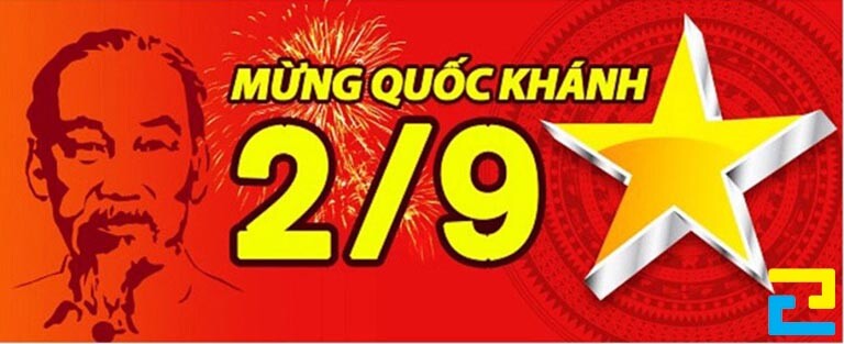 Mẫu 2: Băng rôn có những hình ảnh như: Hình ảnh Bác Hồ, hình ảnh ngôi sao, hình ảnh trống đồng được thiết kế với bố cục hợp lý, băng rôn có tông màu đỏ chủ đạo